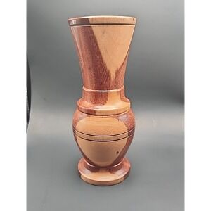 Vintage Artisan Handcrafted Hand turned Two Toned Wooden Bud Vase 9" X 3.5"